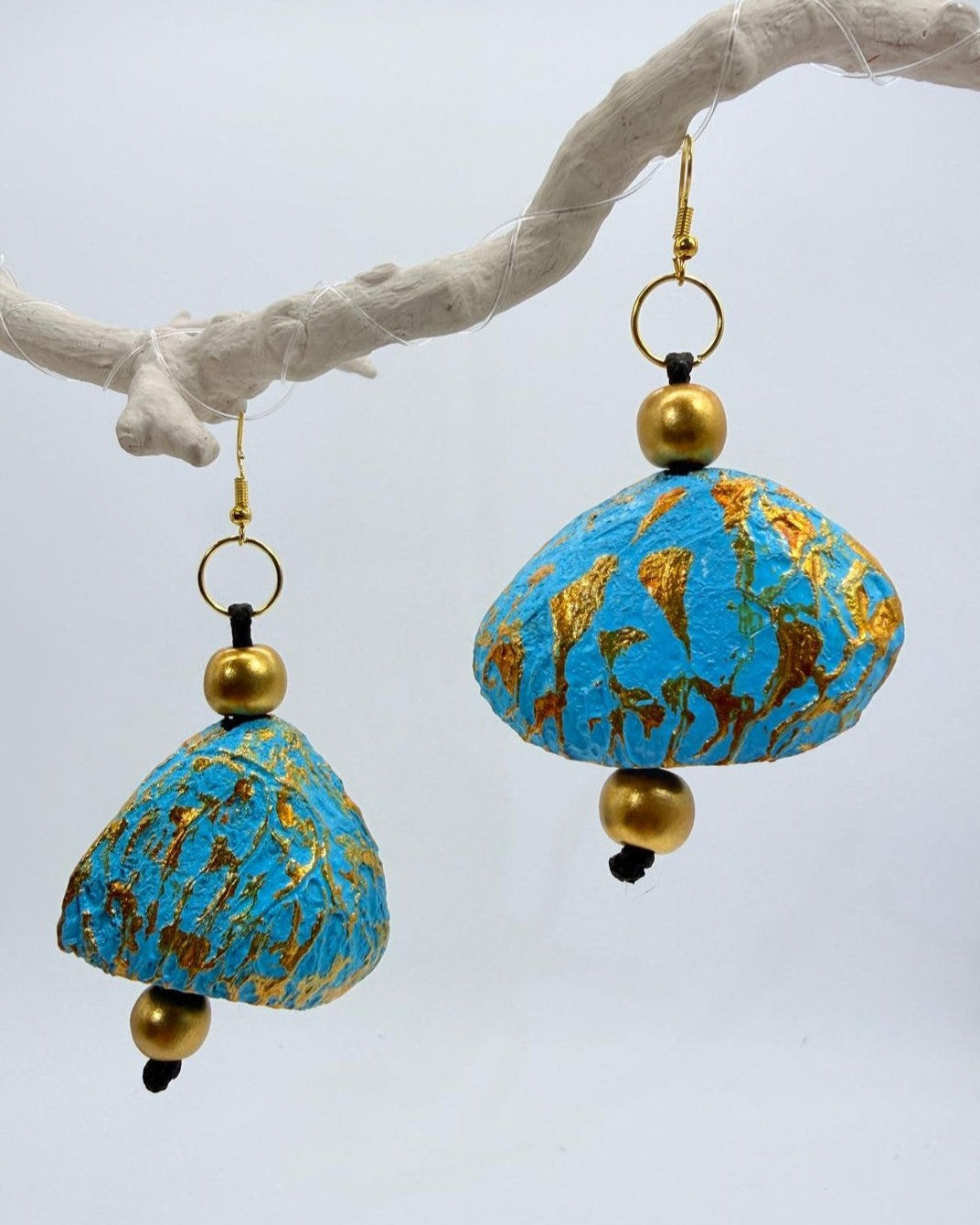 Pangium Seed Earrings, Turquoise/Gold