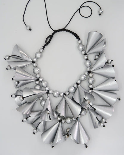 Layered Rose Necklace, Silver